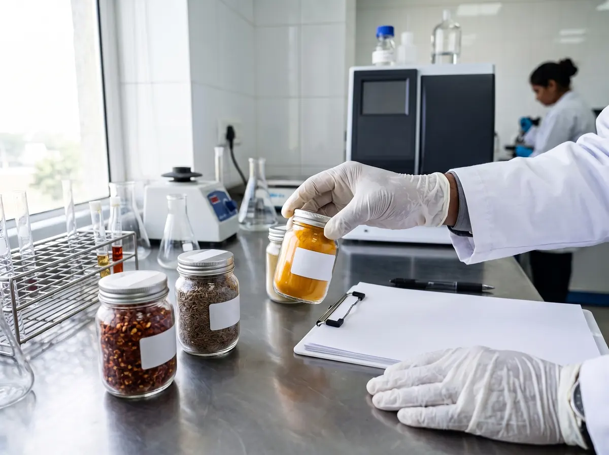 Spice samples being prepared for laboratory testing
